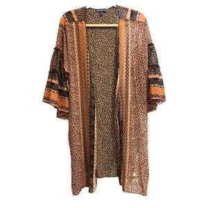Democracy Ruffle Sleeve Kimono | Semi-Transparent Floral/Animal Print | L/XL